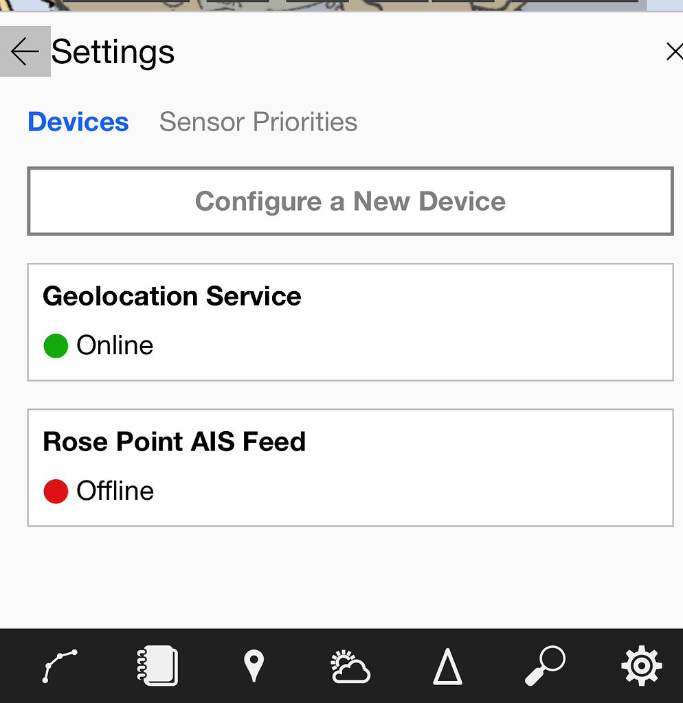 Rose Point AIS Feed Status Indicator Coastal Explorer for iPad and